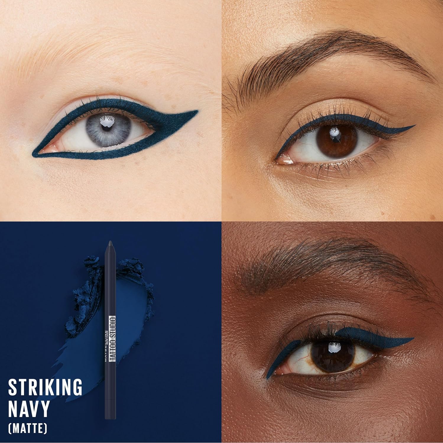 Maybelline TattooStudio Long-Lasting Sharpenable Eyeliner Pencil, Glide on Smooth Gel Pigments with 36 Hour Wear, Waterproof, Striking Navy, 1 Count - Image 2
