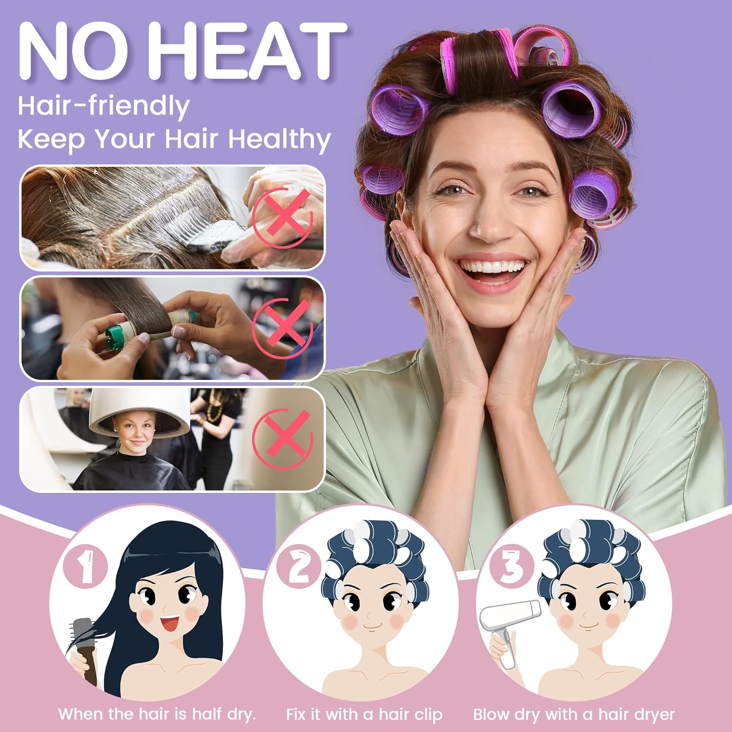 33 Piece Hair Rollers set, Self Grip Hair Rollers for Long Medium Short Hair, ELASO Large Medium Hair Curler (22 Rollers + 10 Stainless steel Clip +1 Storage Bag) - Image 6