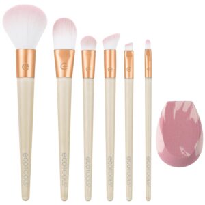EcoTools Limited Edition Wrapped In Glow Makeup Brush & Sponge Kit, Makeup Blender & Face Brushes, Seamless Application and Buildable Coverage, Eco-Friendly Makeup Tools, 7 Piece Holiday Gift Set