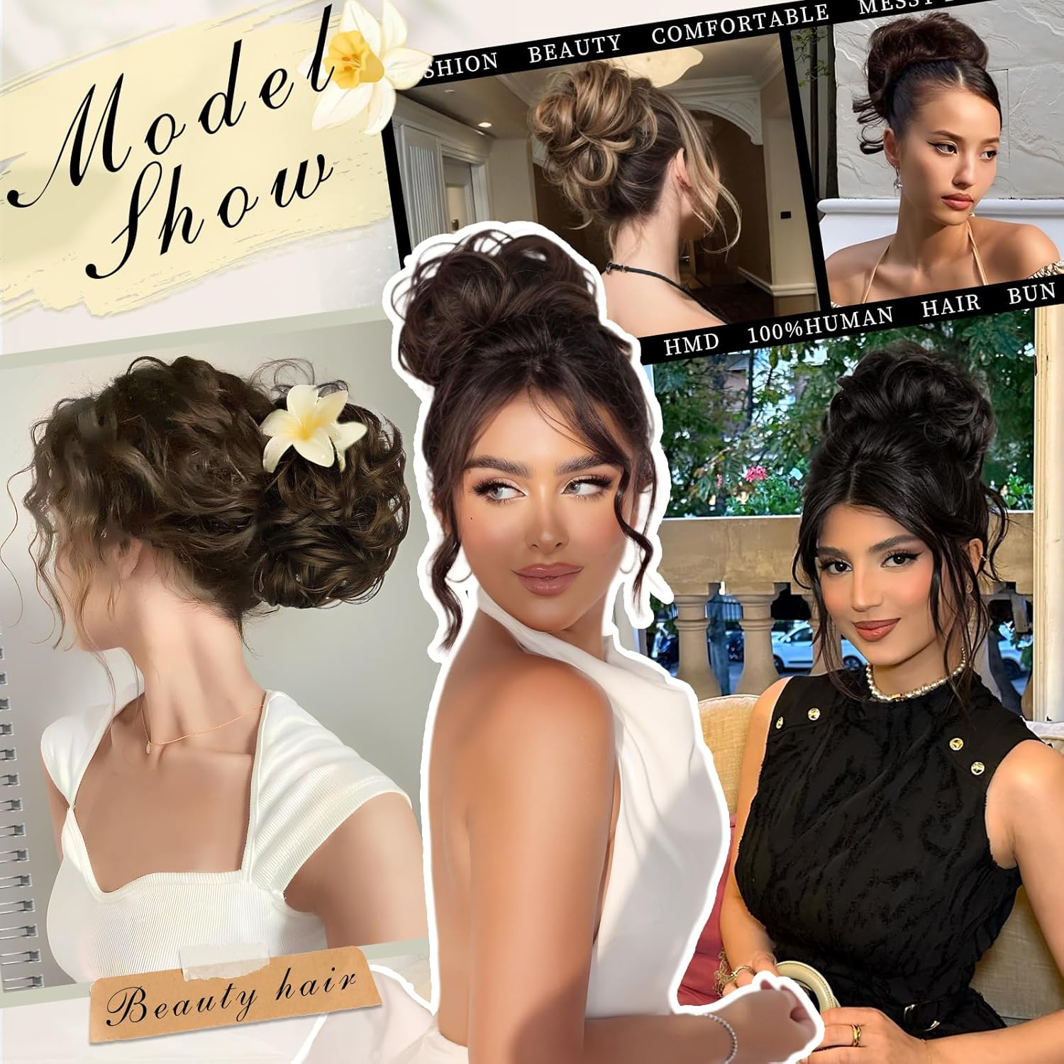 HMD 100% Human Hair Bun Messy Bun Extensions Human Hair Messy Rose Bun Hair Piece Curly Hair Bun with Elastic Band Bun Extensions Tousled Updo Hairpieces for Women(Medium Brown) - Image 7