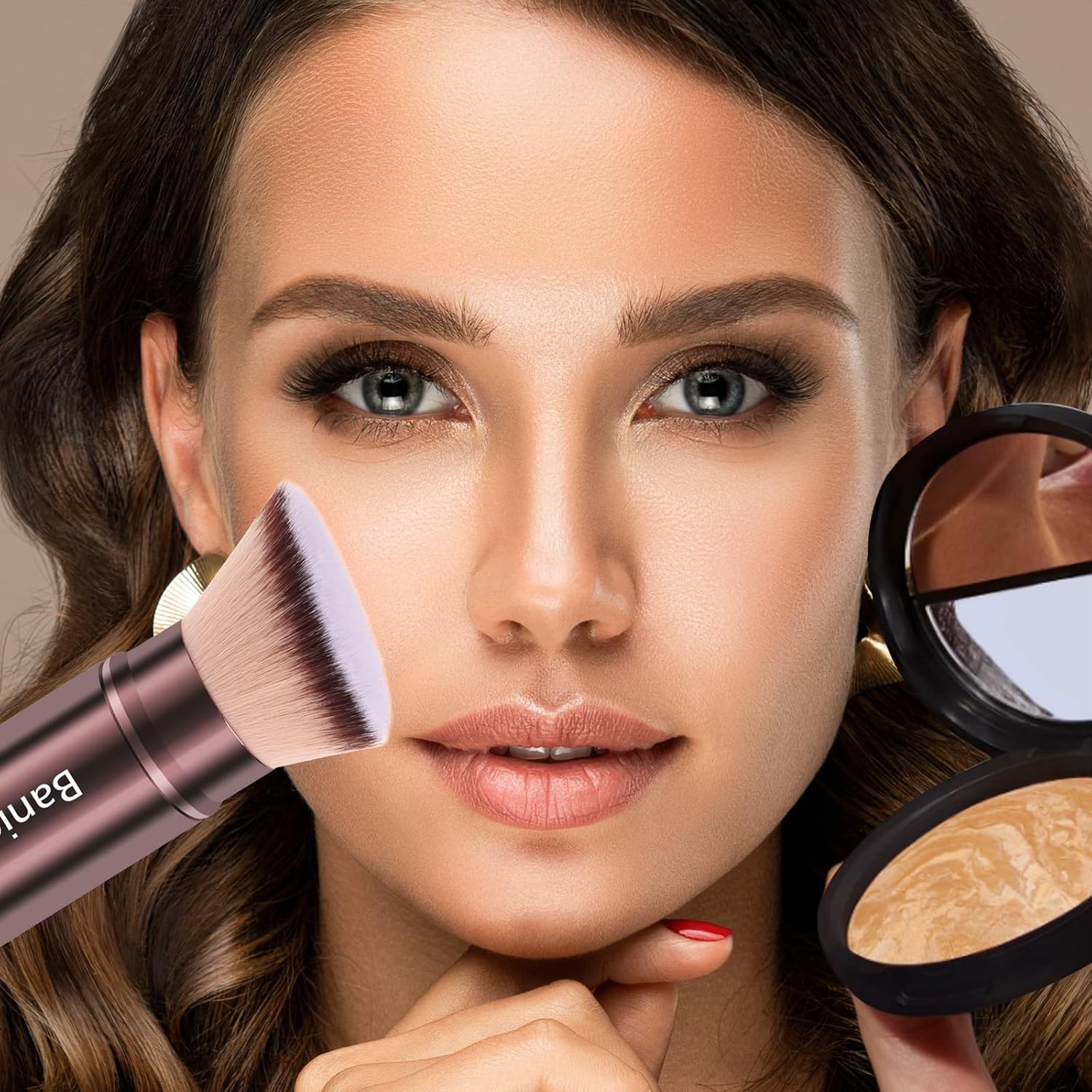 Makeup Brush Kabuki Face Brushes Retractable Travel Blush Kabuki Brush Portable Flawless for Foundation, Powder Blush, Bronzer, Buffing, Liquid, Cream, Cruelty Free with Cover(Brown) - Image 2