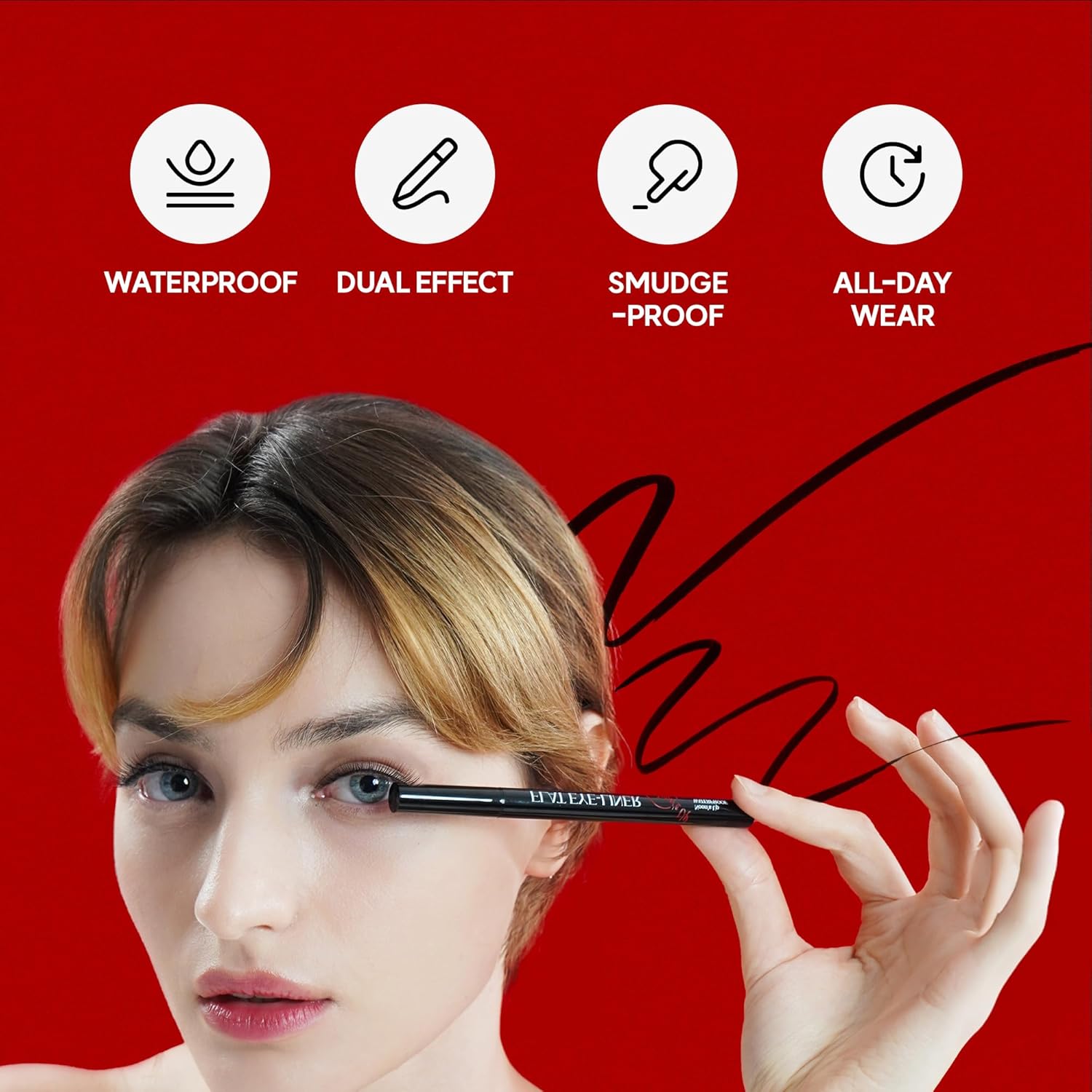 NOON'S UP Flat Eye-Liner - Waterproof Liquid Eyeliner Pen | Ultra-Slim & Bold Black Eyeliner | Quick-Dry & Waterproof Liquid Liner | Look-Defining Black Pen (0.018 Fl. Oz.) - Image 3