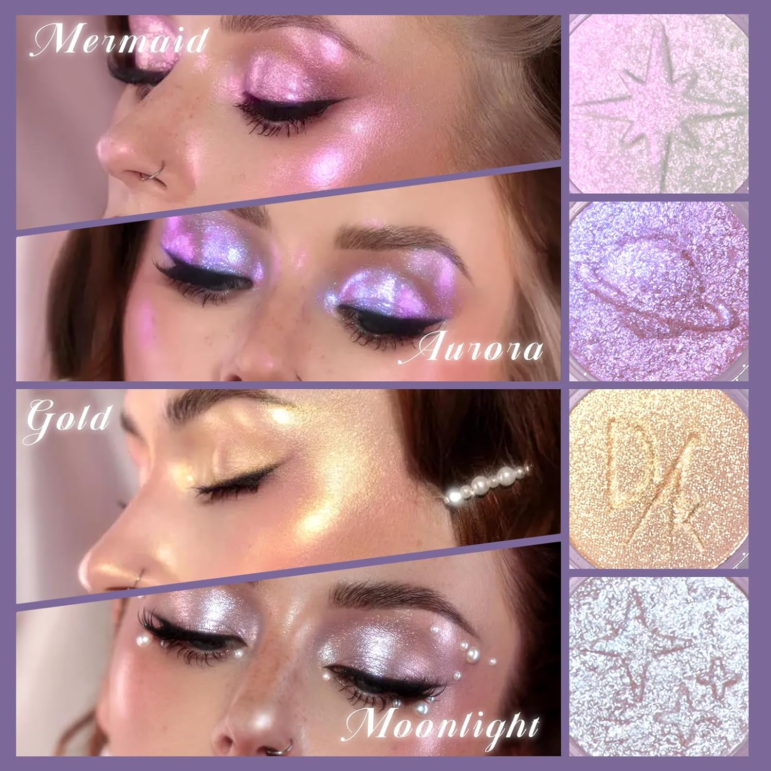 Holographic Duochrome Glitter Eyeshadow Palette, Chameleon Color Shift Metallic Shimmer Eyeshadow, Sparkle Inner Corner Eye Highlighter, Creamy Mini Eye Shadow Palette Iridescent Fairy Makeup - Image 3