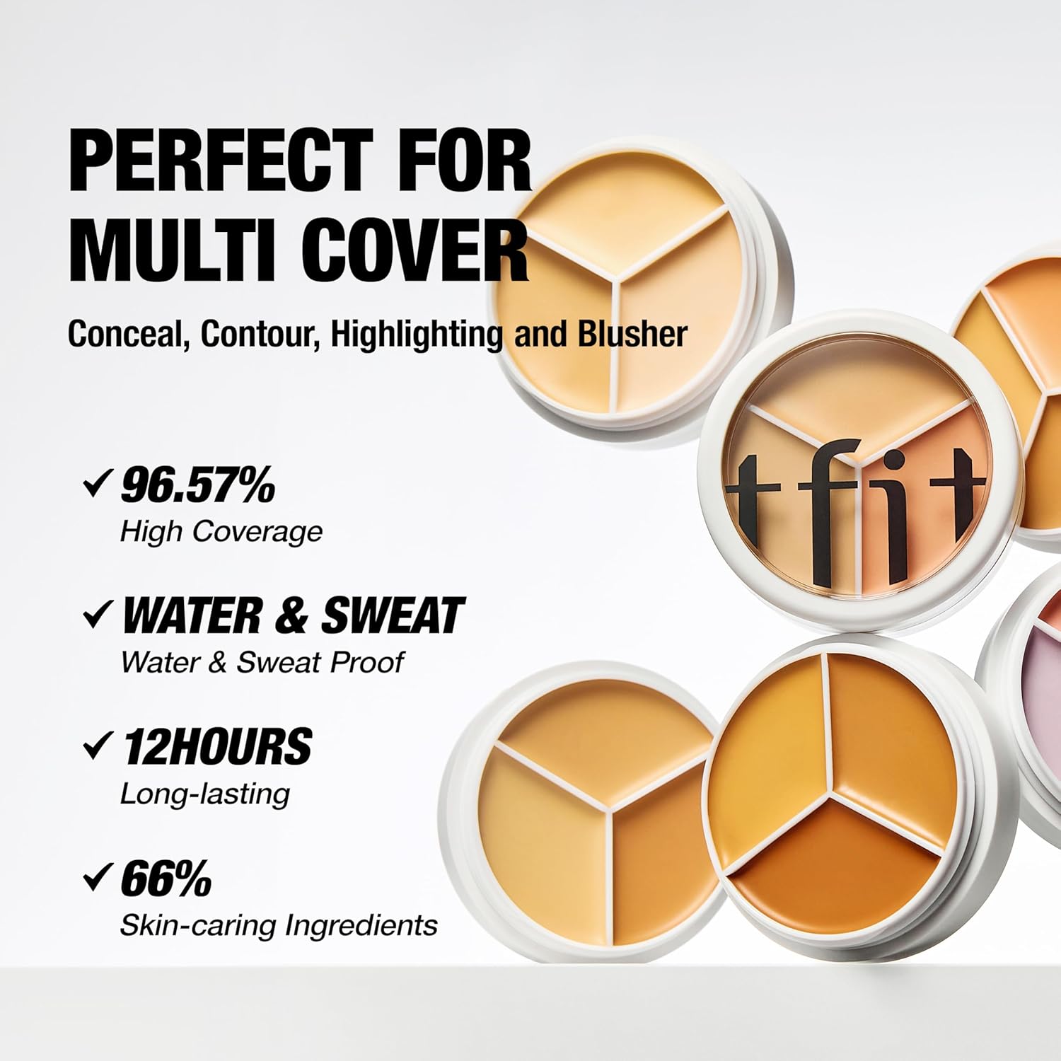 Multi-Use Pot Concealer - Triple Palette | High-Pigmented, Full Coverage & Crease-Proof | Korean Concealer for Dark Circles, Redness & Blemishes (01 Neutral, 0.52 Oz) - Image 4