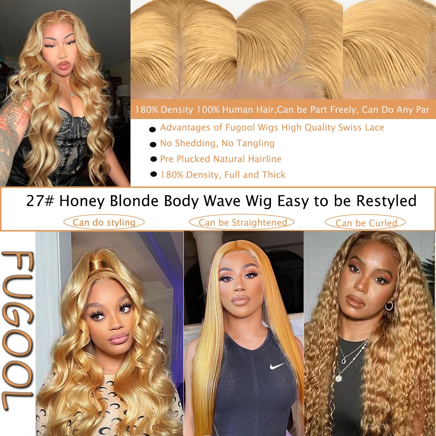 Honey Blonde Wig Human Hair 13x6 Body Wave Hd Lace Front Wigs Human Hair Pre Plucked 27# Colored Blonde Lace Frontal Wig 180% Density Real Hair Wavy Human Lace Front Wigs For Black Women 30Inch - Image 5