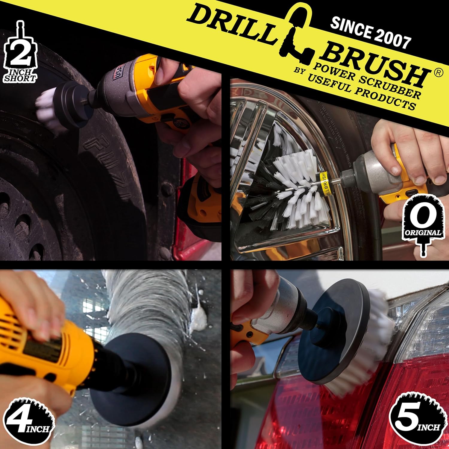 Drillbrush Automotive Soft White Drill Brush Set - Cloth, Vinyl, Fabric Seat Cleaner - Interior Car Detailing Kit - Leather Cleaning Brushes for Car Carpet - Wheel Cleaner Brush Drill Attachment Set - Image 2