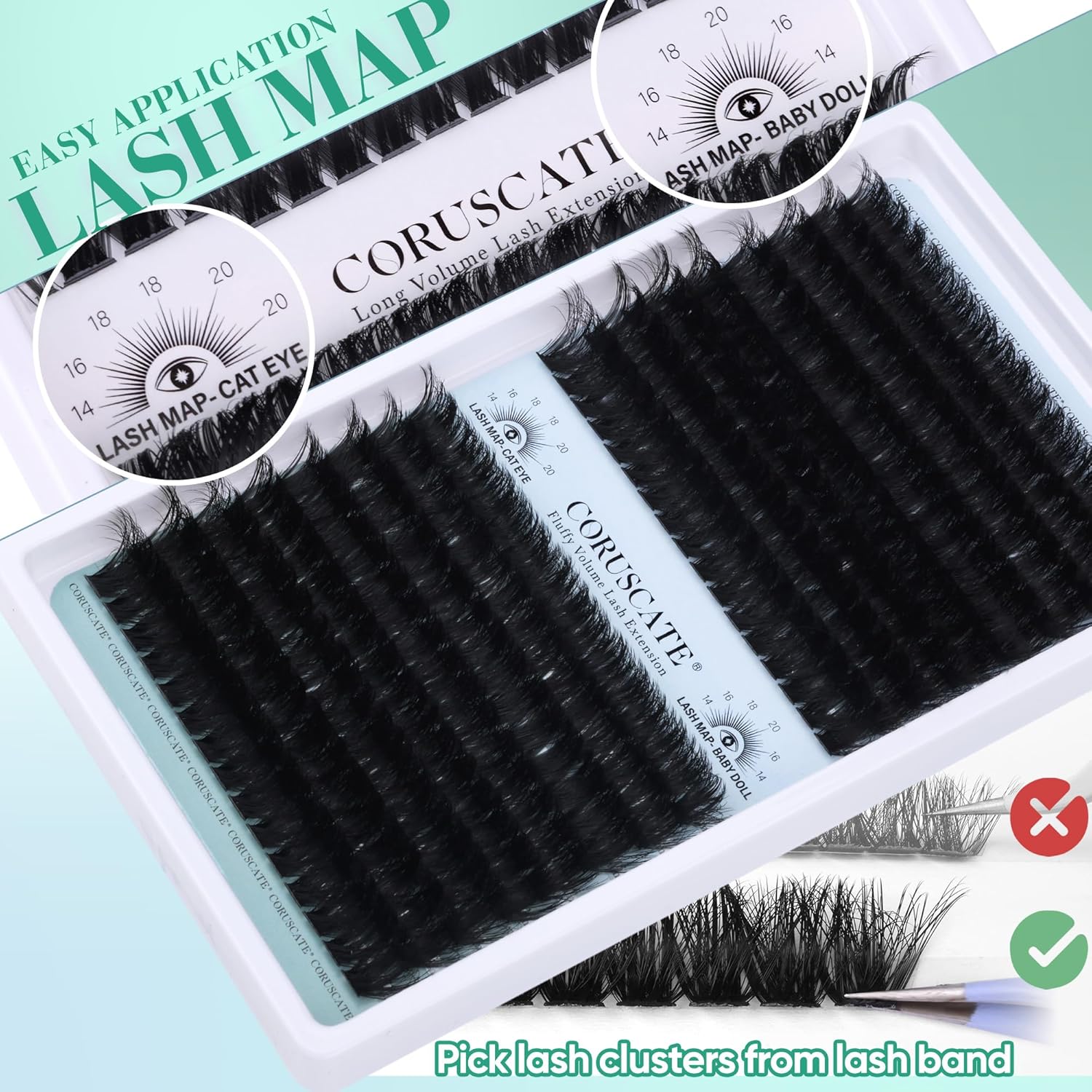 Lash Clusters 120D+150D Eyelash Clusters Long Individual Lashes 14-20mm Thick Cluster Eyelash Extensions 256pcs Volume Strip Eyelashes Mink DIY Cat Eye Lashes Extension by CORUSCATE - Image 6