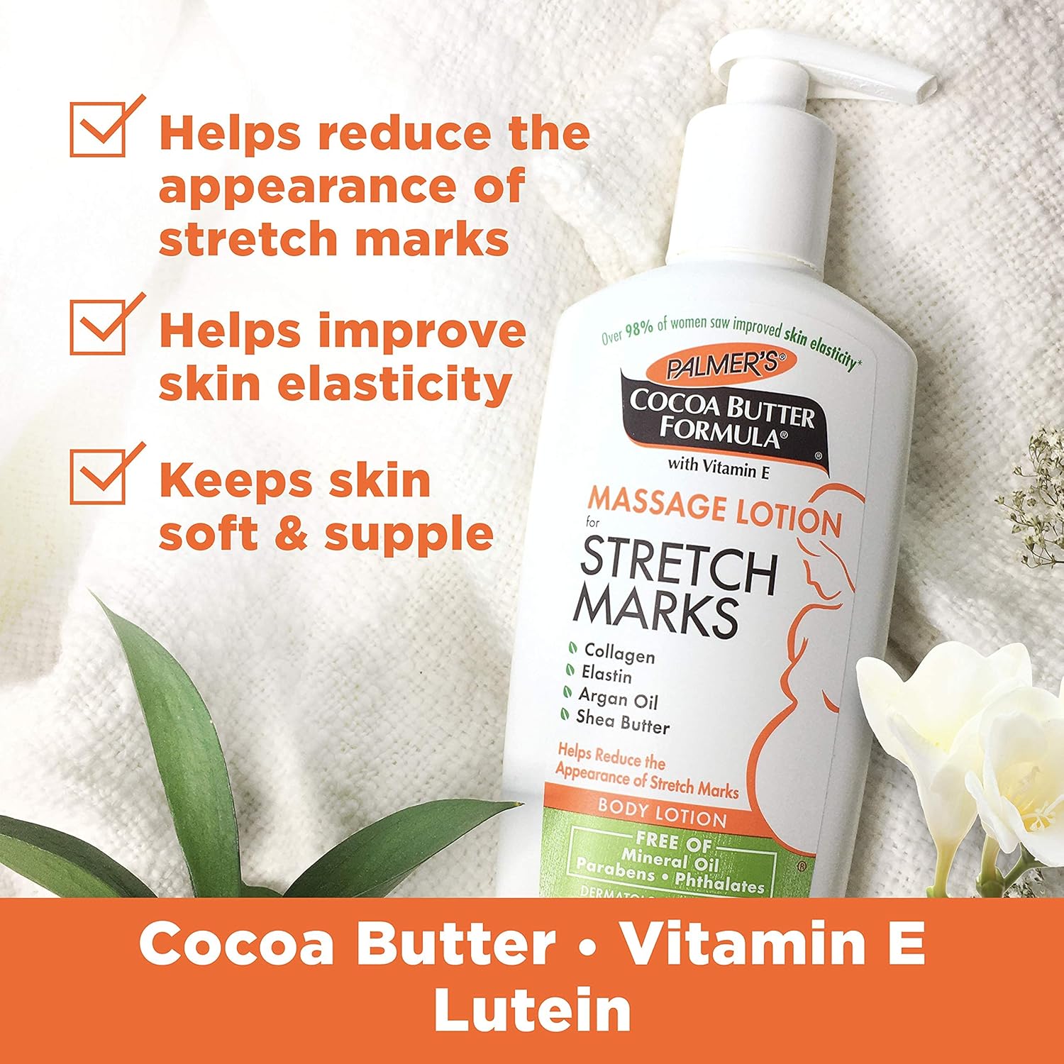 Palmer's Cocoa Butter Formula Massage Lotion for Stretch Marks, Pregnancy Skin Care, Belly Cream with Collagen, Elastin, Argan Oil and Shea Butter, 8.5 Ounces (Pack of 2) - Image 2