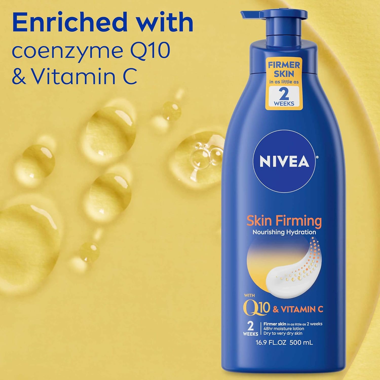 NIVEA Nourishing Hydration Skin Firming Body Lotion with Q10 and Vitamin C, 72-Hour Body Moisturizer for Dry to Very Dry Skin, 16.9 Fl Oz Pump Bottle - Image 7