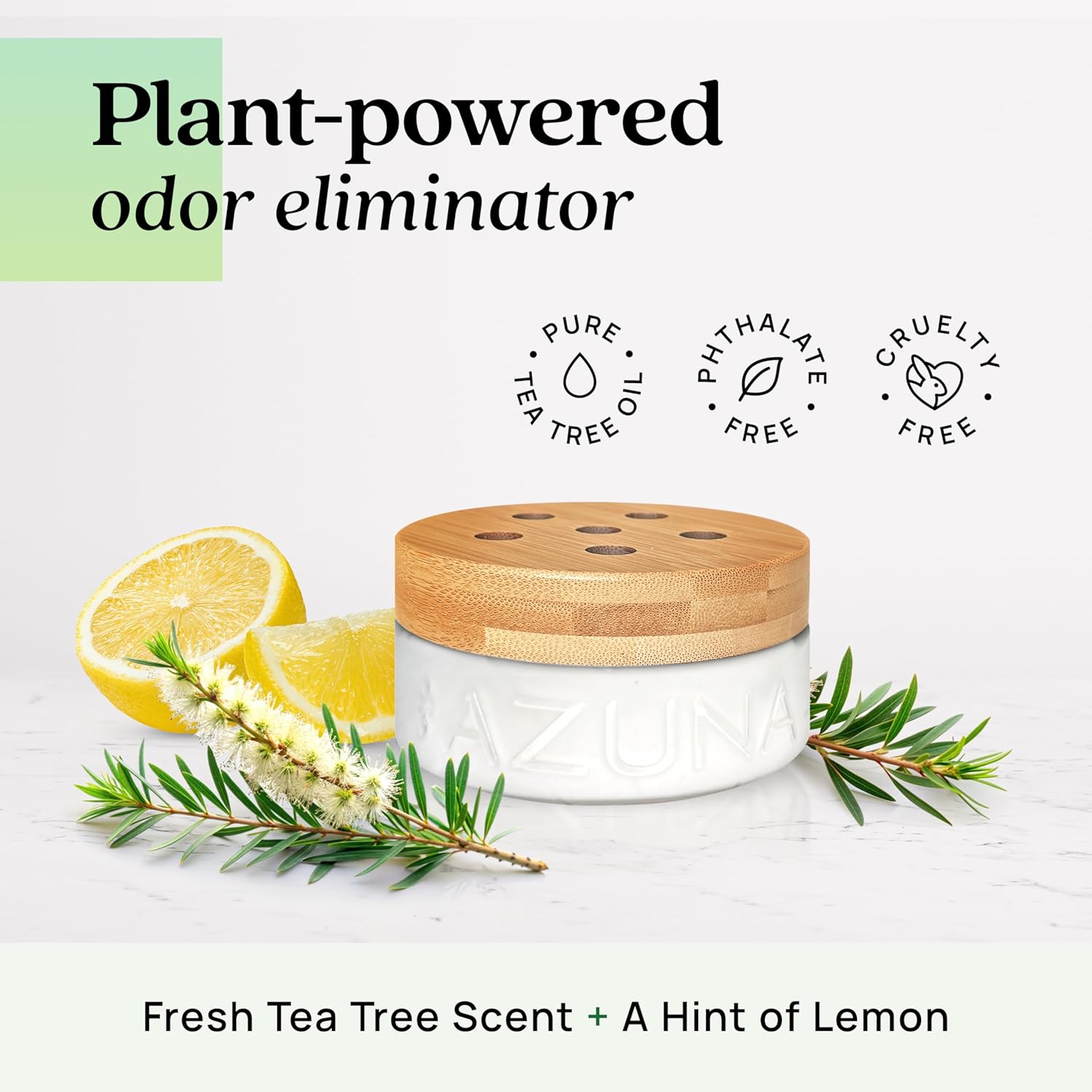 Azuna Air Freshener & Odor Eliminator for Strong Odor | 2 Room Kit Includes (2) 8 oz. Empty Luxe Glass Jars & 12 oz | Refill with Tea Tree Essential Oil Gel | Natural Scent | Last 60-90 Days - Image 4