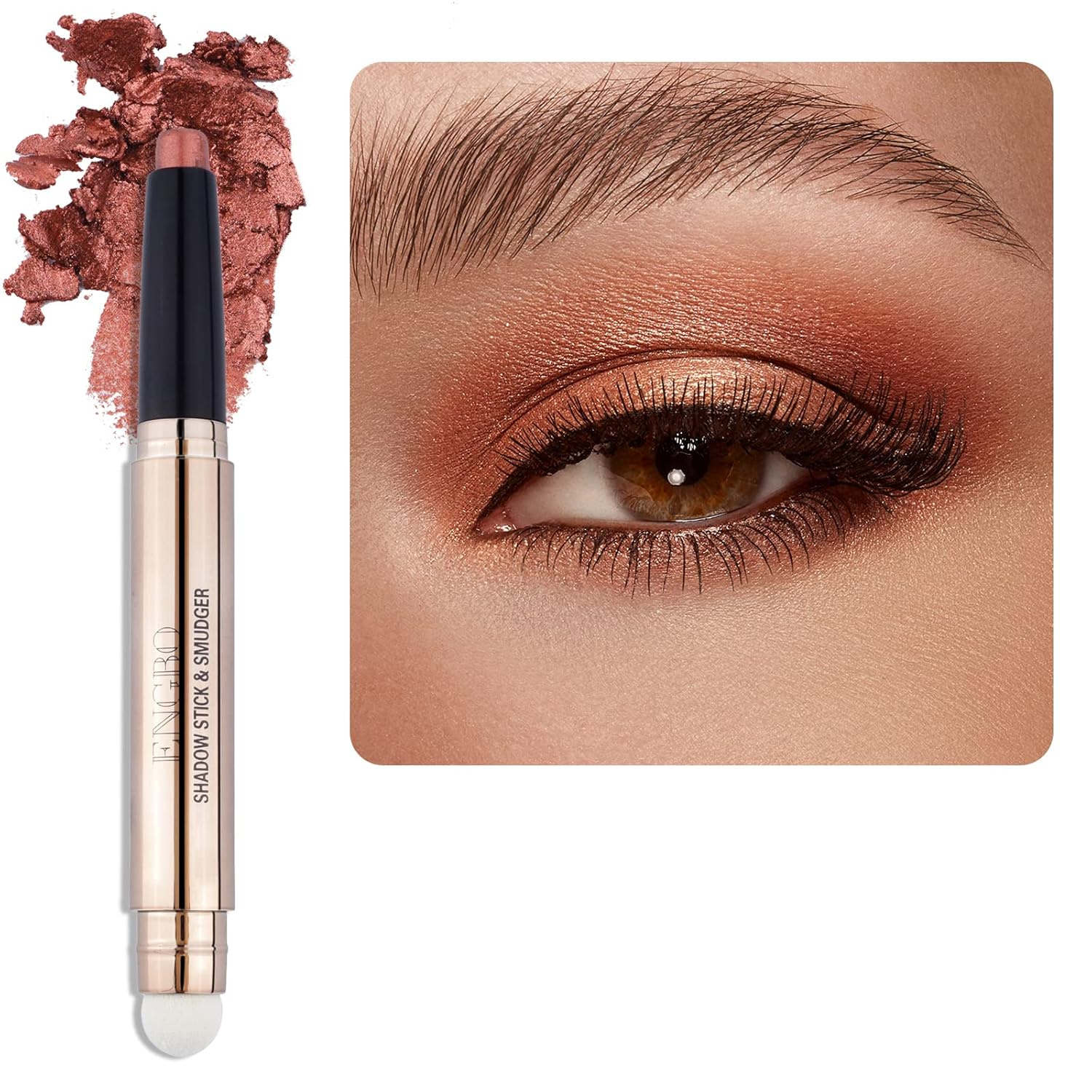 Eyeshadow Stick, Shimmer Cream Eye Shadow Pencil Crayon with Soft Smudger, Long Lasting Waterproof Eye Highlighter Eye Shadow Make Up (05 Orange Brown Shimmer)