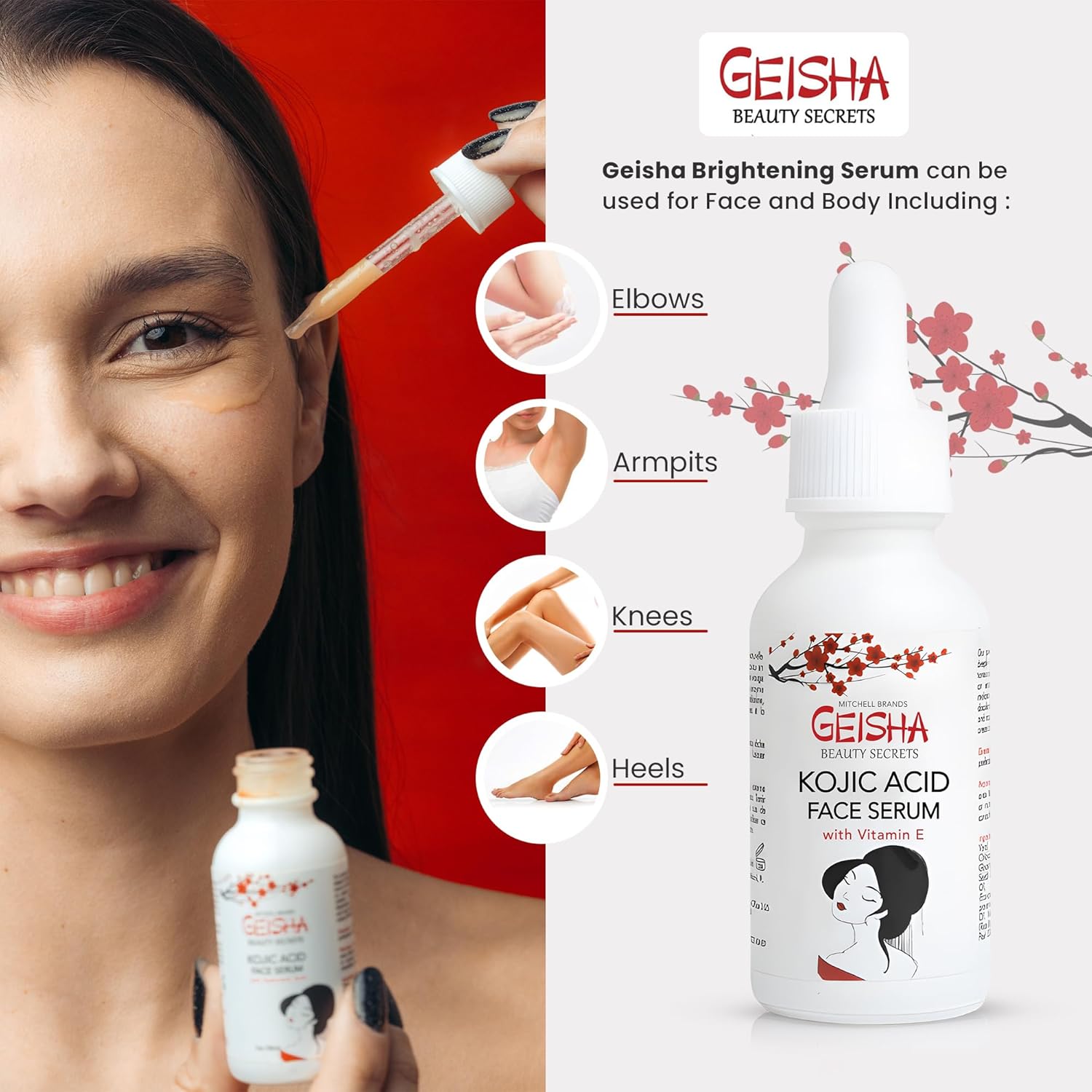 OMIC Geisha, Kojic Acid Serum, 1 Fl oz / 30ml, Helps to Reduce Dark Spots on Face, Body, Armpits, Elbows, Knees, Made in USA - Image 4