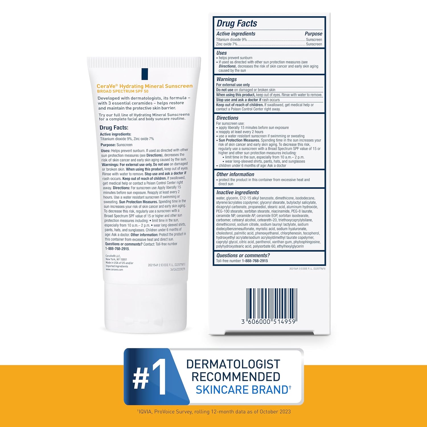 CeraVe SPF 50 Oil-Free Mineral Face Sunscreen with Zinc Oxide, 2.5 oz, New - Image 6