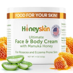 Hydrating Face Moisturizer & Body Cream with Manuka Honey Cream - Organic Face Moisturizer with Honey for Extremely Dry Skin - for Dry & Itchy Skin, Rosacea & Eczema Prone Skin 4oz
