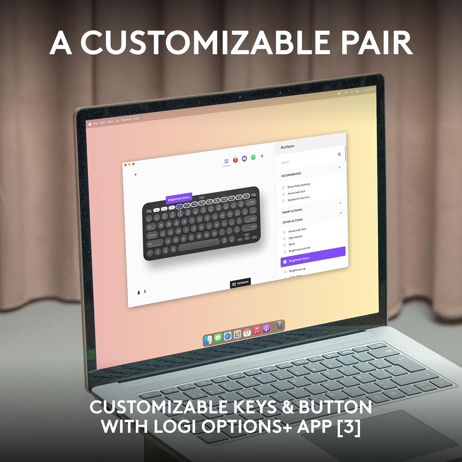 Logitech Pebble 2 Combo for Mac, Wireless Keyboard and Mouse, Slim, Quiet and Portable, Customizable, Bluetooth Mouse and Keyboard, Easy-Switch, for macOS, iPadOS - Tonal Graphite - Image 4