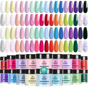 Beetles Dip Powder Nail Kit, 36 Colors Glitter Nude Pink Red Green Pastel Dip Nail Powder Starter Kit Quick Drying Spring Dipping Powder Set for French Nails Art Manicure DIY Salon Gift for Women