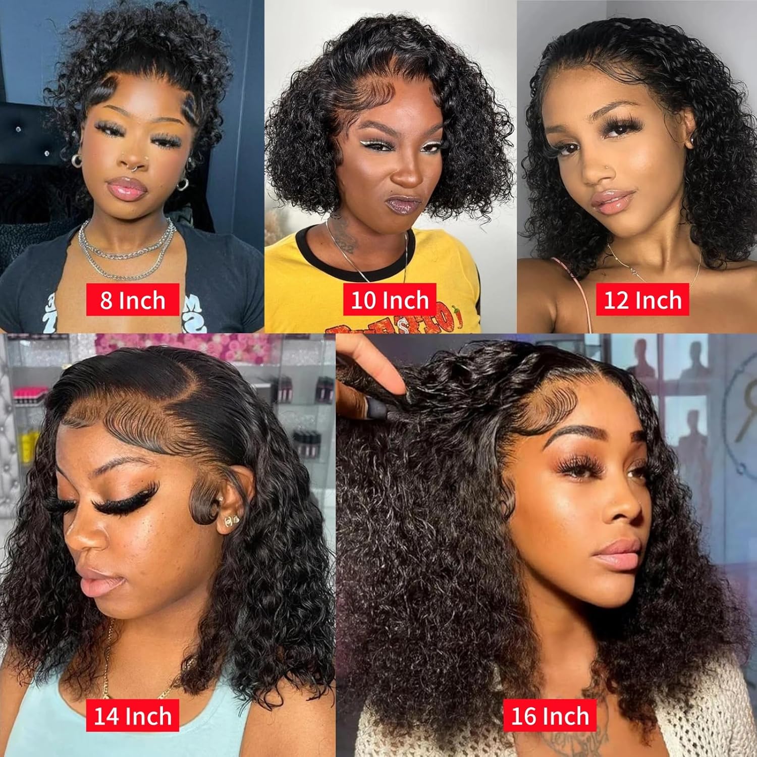13x6 Bob Wig Deep Wave Lace Front Wigs Human Hair 13x6 Lace Frontal Wigs 180% Density Curly Bob Wig Human Hair Pre Plucked Deep Wave Wig for Black Women (Natural Black, 12Inch) - Image 7