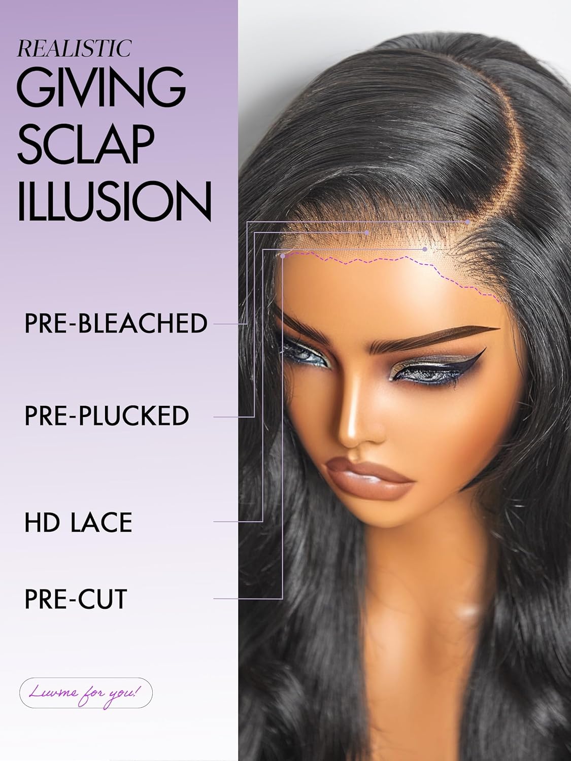 LUVME HAIR All-Day Comfort Real Glueless 7x6 HD Lace Wig 200% Density Hair PartingMax Lace Wigs Loose Body Wave Lace Front Wigs Human Hair Pre Cut Plucked Lace Frontal 22 Inches Natural Black Color - Image 7