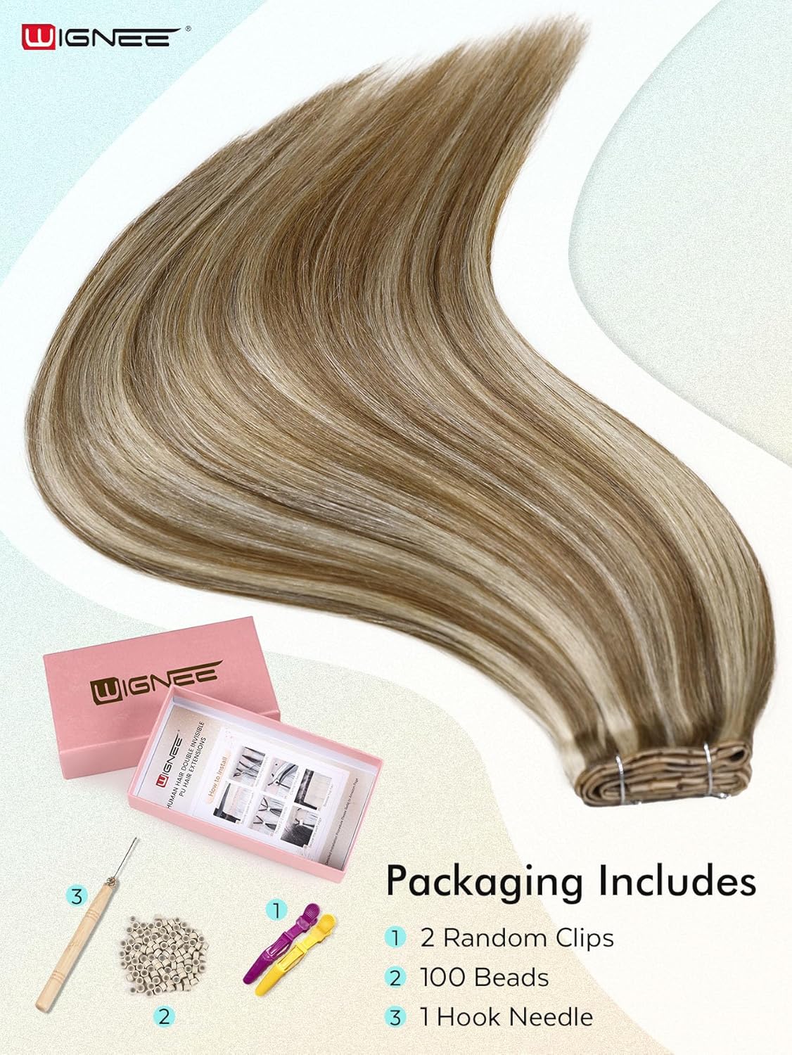 WIGNEE New Double Layered PU OVO Hair Extensions Blonde Ombre Straight Human Hair weft with beads 100% Real Human Hair Extensions 18 Inch Seamless Micro Beads Human Hair Extensions Glueless (9A/60) - Image 7