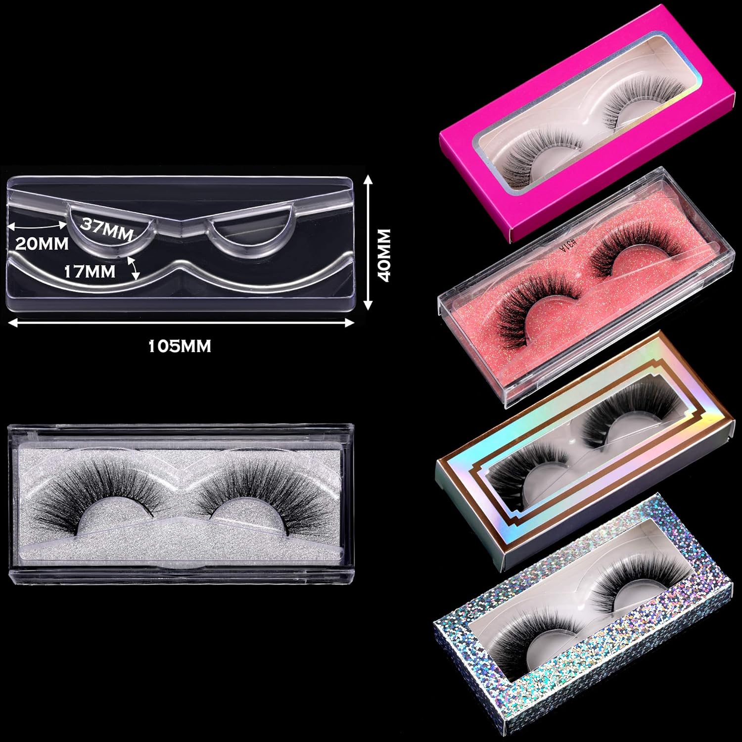 100 Piece Rectangle Lash Trays Holder Plastic Eyelash Trays for False Eyelash Packaging Box Eyelash Storage Case for Boutique Beauty Salons (Transparent) - Image 2