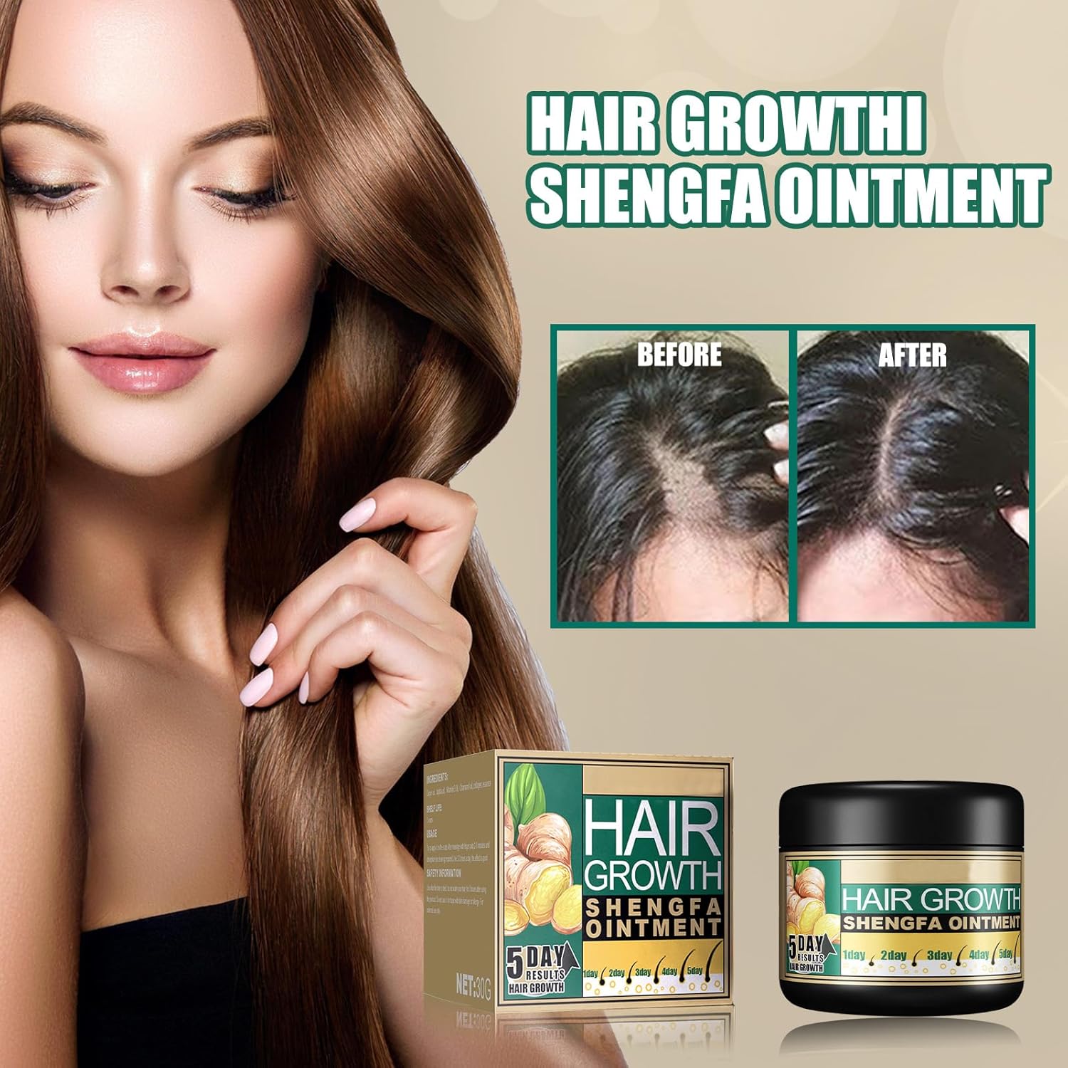 Ginger Hair Growth Ointment Hair Regrowth Treatment Cream Moisturizing Scalp Massage Hair Follicle Hair Care Serum Essence Conditioner (3.34 oz) - Image 3