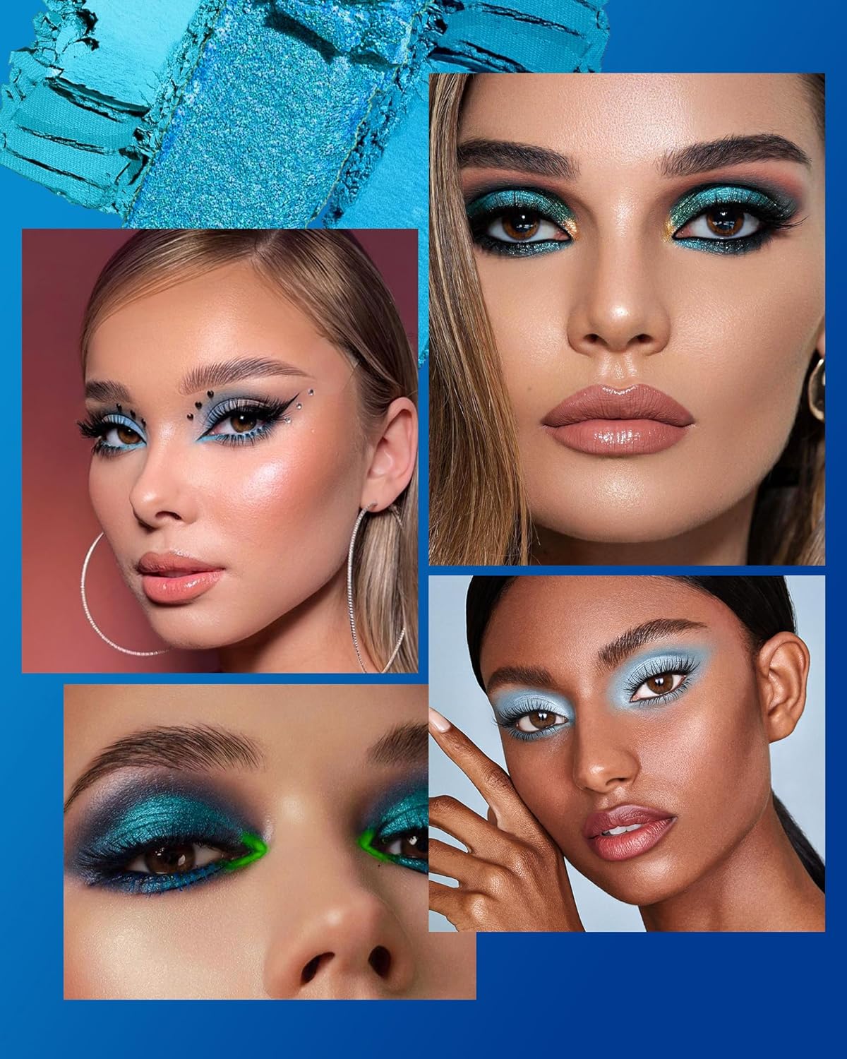 MAKI YIKA Blue Matte Shimmer Eyeshadow Palette, 9 Colors Glitter Smokey Eye Shadow Long Lasting High Pigmented Powder Colorful Waterproof Makeup Palettes (#6 Blue) - Image 5