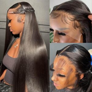 Lemoda 250% Density 13x6 Full Lace Frontal Wigs Straight Human Hair HD Transparent Lace Wigs Pre Plucked Brazilian Virgin 12A Human Hair 13x6 Straight Lace Front Wig for Black Women Full Wig 26 inch