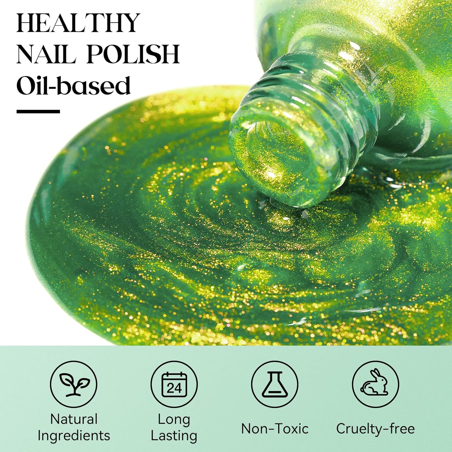 MIZHSE Quick Dry Nail Polish, Holographic Neon Green Nail Polish Air Dry Fast, 15ml/0.5 fl oz Regular Shiny Glitter Oil-based Shimmery Nail Lacquer Non Gel Nail Art Salon Manicure Home DIY - Image 2