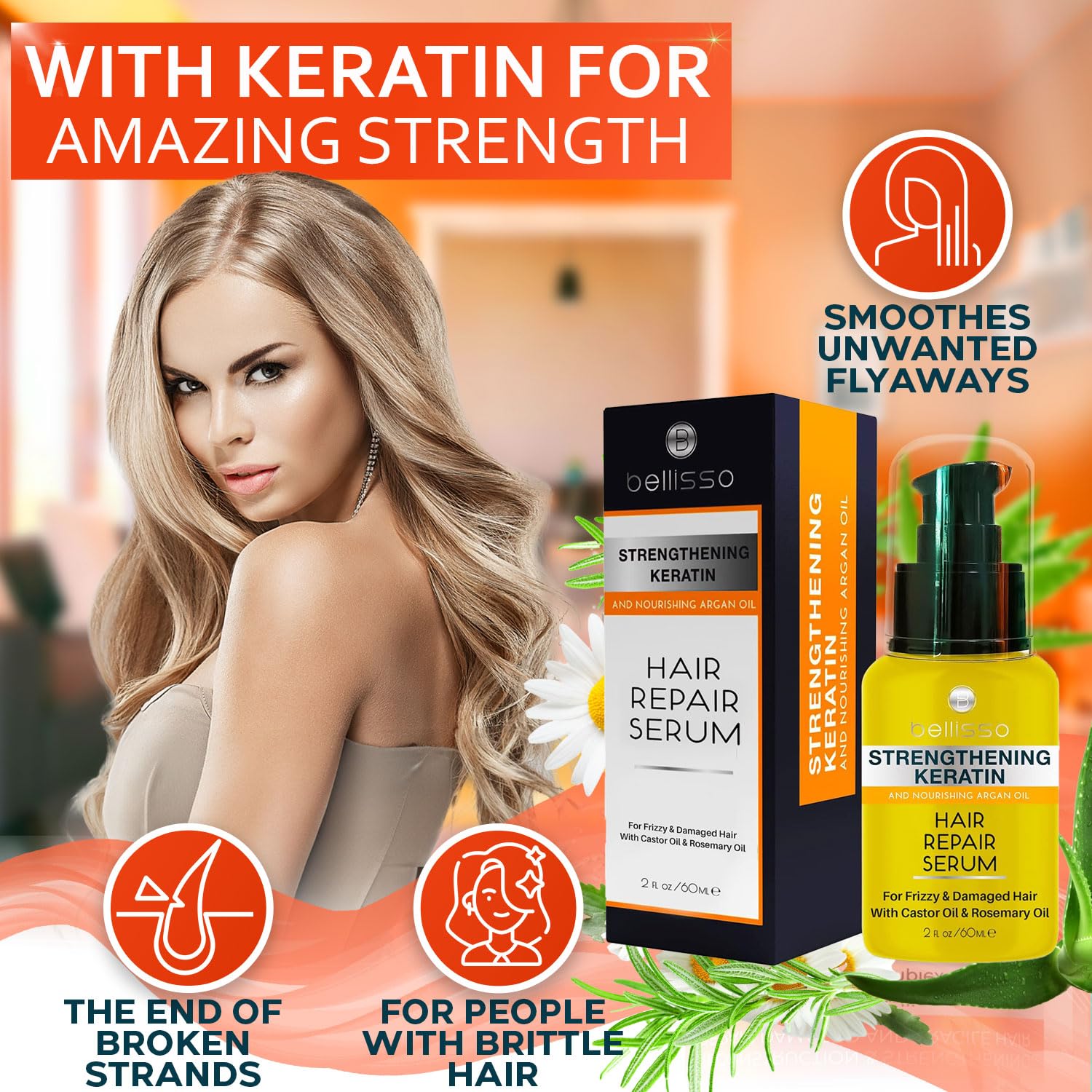 Keratin Hair Serum 4 oz Heat Protection Frizz Control Shine Treatment - Image 2