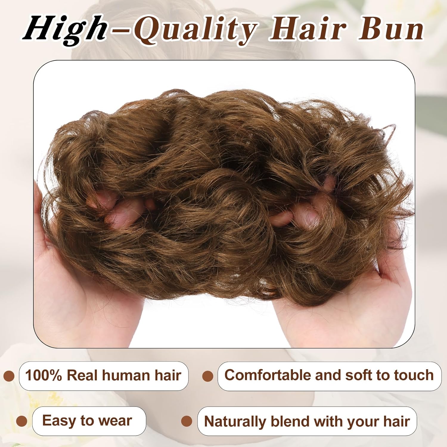 HMD 100% Human Hair Bun Messy Bun Extensions Human Hair Messy Rose Bun Hair Piece Curly Hair Bun with Elastic Band Bun Extensions Tousled Updo Hairpieces for Women(Medium Brown) - Image 6