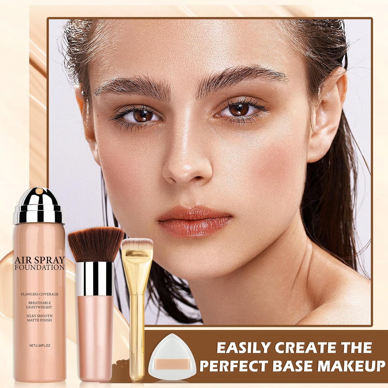 AIUEO Magic Minerals Airbrush Foundation Silk Smooth Airbrush Spray Foundation Full Coverage Flawless Setting Spray Makeup-Nude - Image 7