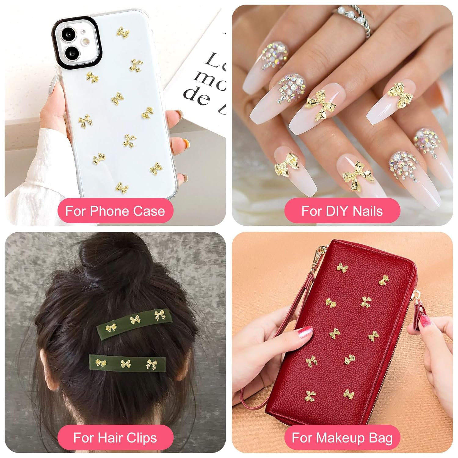 90Pcs Gold Bow Nail Charm 3 Styles Bowknot Nail Bows Glitter Acrylic Kawaii Halloween Christmas Wedding Prom Decoration for Women Scrapbook Envelope Cards Making - Image 3