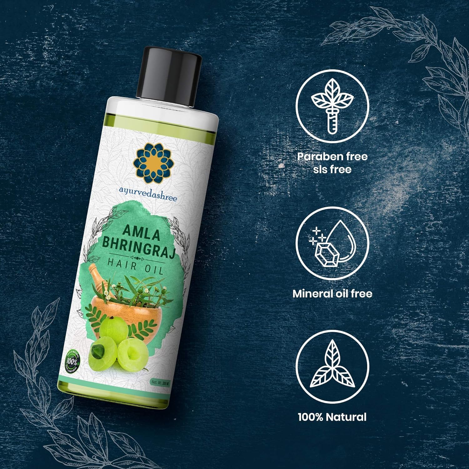 Hair Oil, 200 ml with Amla , Bhringraj , Brahmi , Methi , Shikakai , Neem , Henna , Pine , Clove , Eucalyptus & Citronella Oil - Image 2