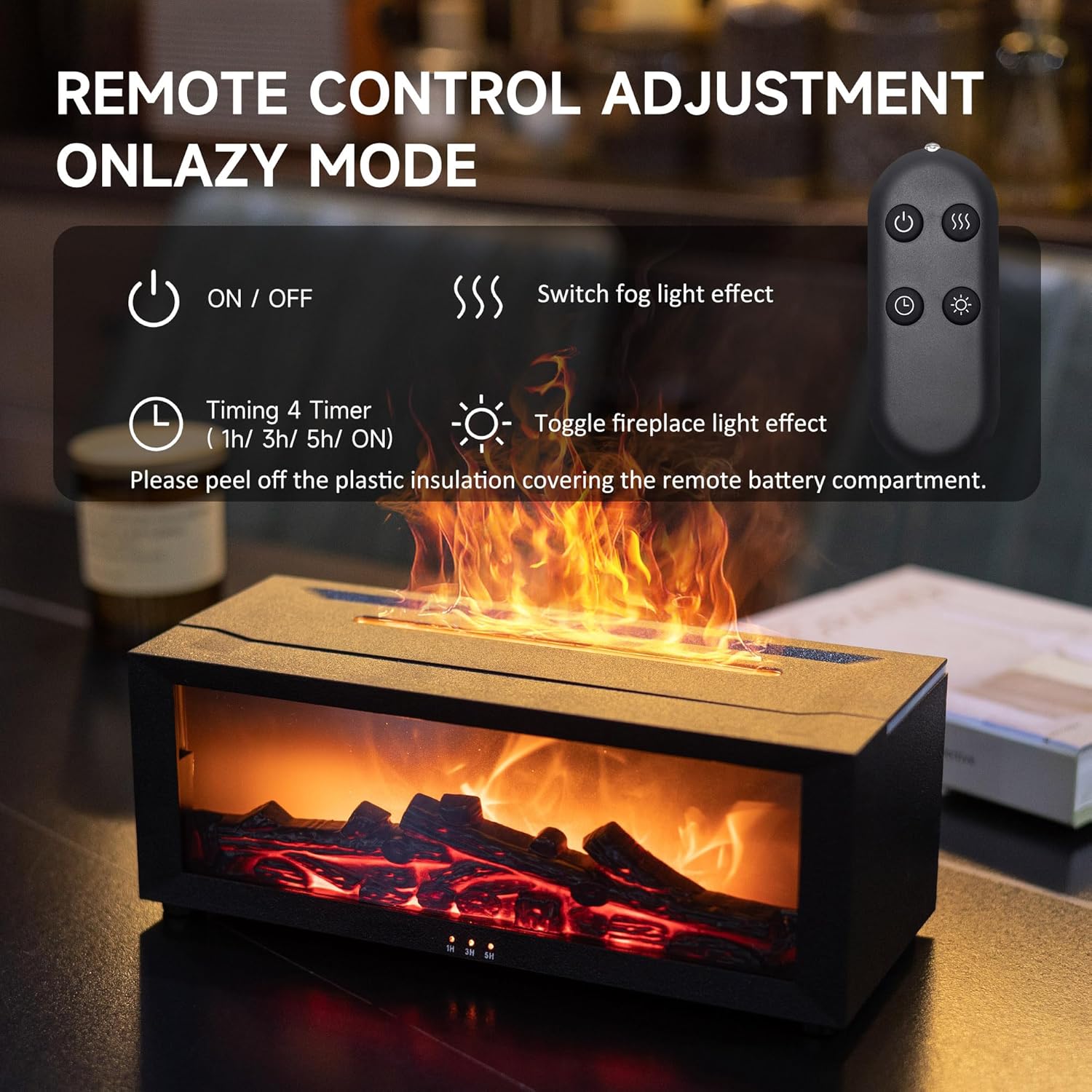 Fireplace Flame Air Diffuser Humidifier,7 Colors Aromatherapy Essential Oil Diffuser,Ultrasonic Aroma Humidifier with Timer for Home,Bedroom,Office,Yoga (BlackB, L) - Image 6