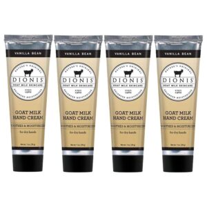 Dionis Goat Milk Skin Care Vanilla Bean Scented Hand Cream Set - Cruelty Free Travel Size Hand Lotion For Hydrating & Moisturizing Dry Skin - Paraben Free Formula Made In The USA, 1 oz Set of 4