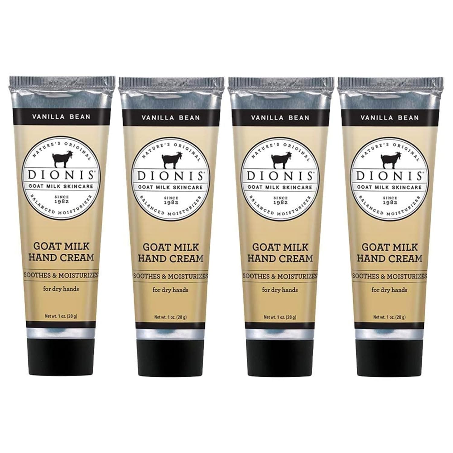 Dionis Goat Milk Skin Care Vanilla Bean Scented Hand Cream Set - Cruelty Free Travel Size Hand Lotion For Hydrating & Moisturizing Dry Skin - Paraben Free Formula Made In The USA, 1 oz Set of 4