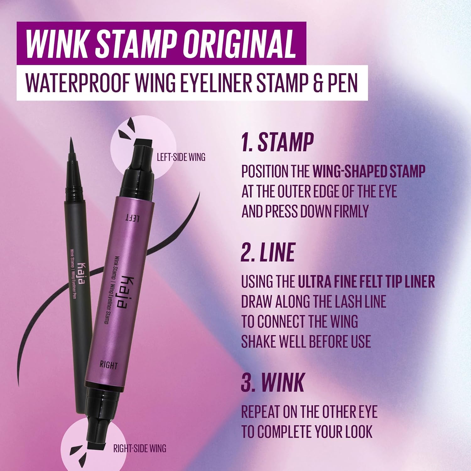 Kaja Winged Eyeliner Set - Wink Stamp Original | with Avocado Extract, Double-ended Wing, Smudge-Proof, Waterproof, Eye Irritation Tested, Long Lasting Pencil, Colorstay, Matte Finish, Cat Eye Look - Image 3