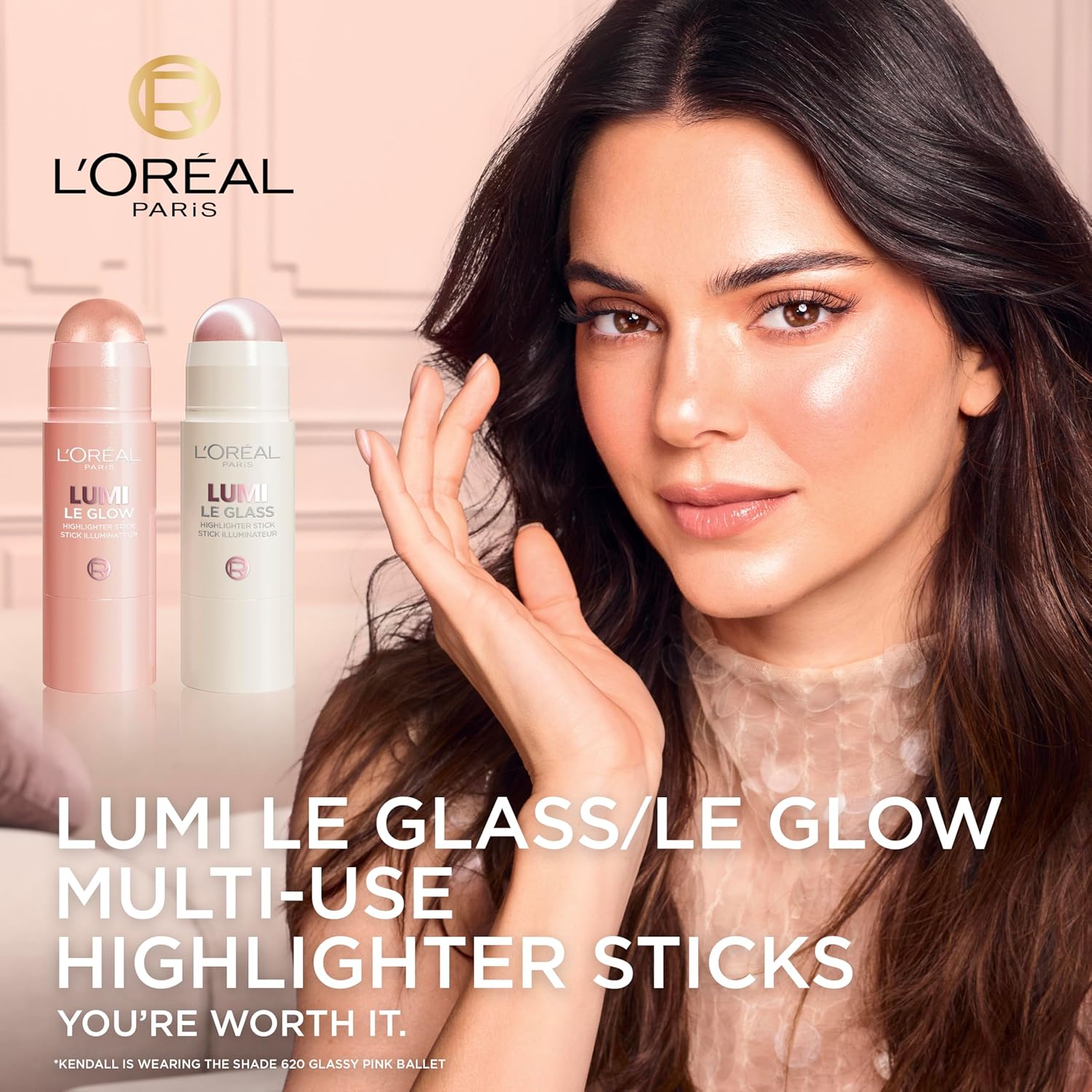 L'Oreal Paris True Match Lumi Le Glass Highlighter Stick, Reflective, Translucent, Glassy Highlighter for Face and Body, 620 Pink Ballet, 0.25 Oz - Image 4