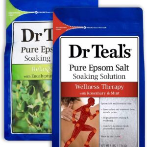 Dr. Teal's Salt Bath Soak Variety Gift Set (2 Pack, 3lbs Ea.) - Relax & Relief Eucalyptus & Spearmint, & Wellness Therapy Rosemary & Mint - Blended with Pure Epsom Salt - Relieve Stress at Home