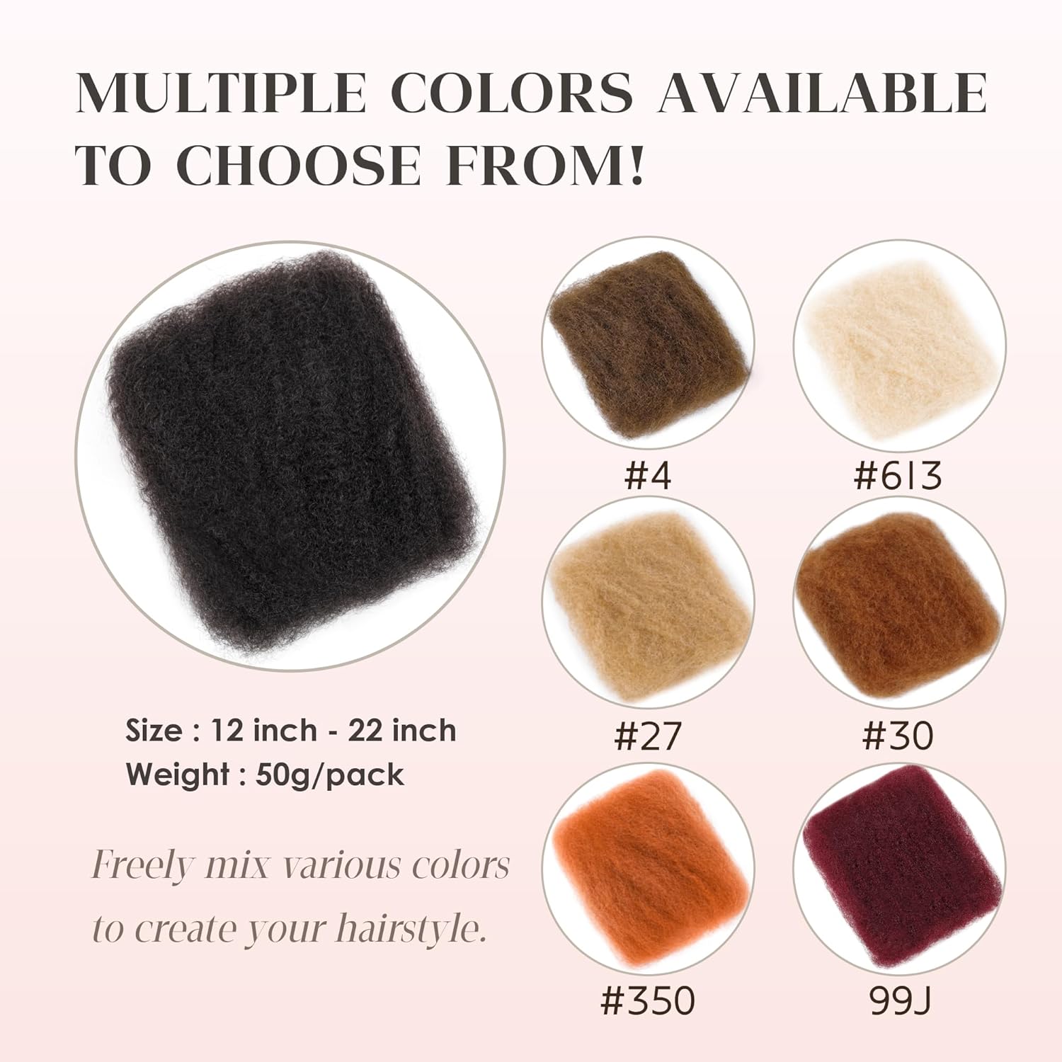 18 Inch Natural Black Afro Kinky Curly Human Hair Bulk 50 Gram for Dreadlocks Extensions - Image 7