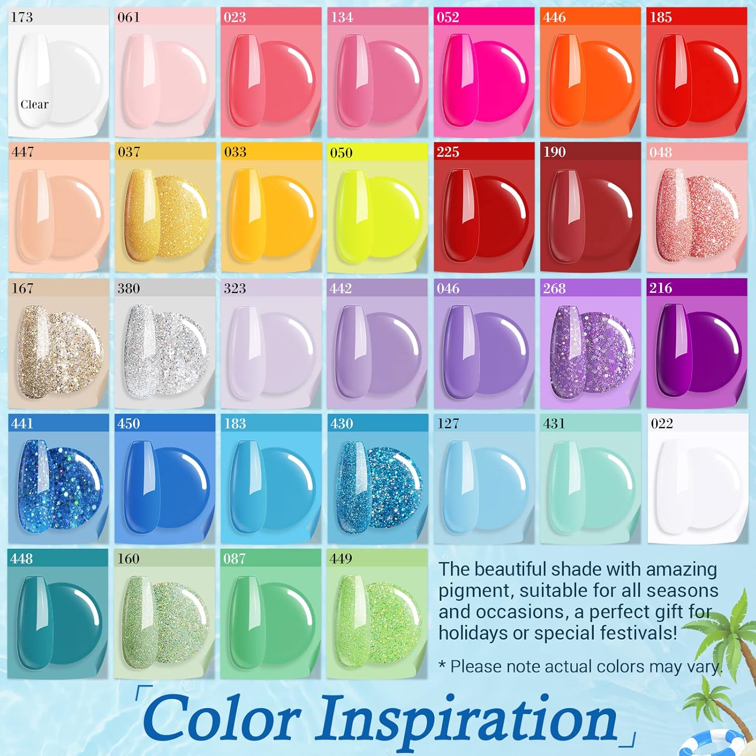 AZUREBEAUTY 42Pcs Dip Powder Nail Kit Starter - Going Summer, 32 Colors Blue Lilac Purple Pink Green Acrylic Nail Dipping Powder Set with Top/Base Coat Activator &Tray for French Art Manicure DIY Home - Image 2