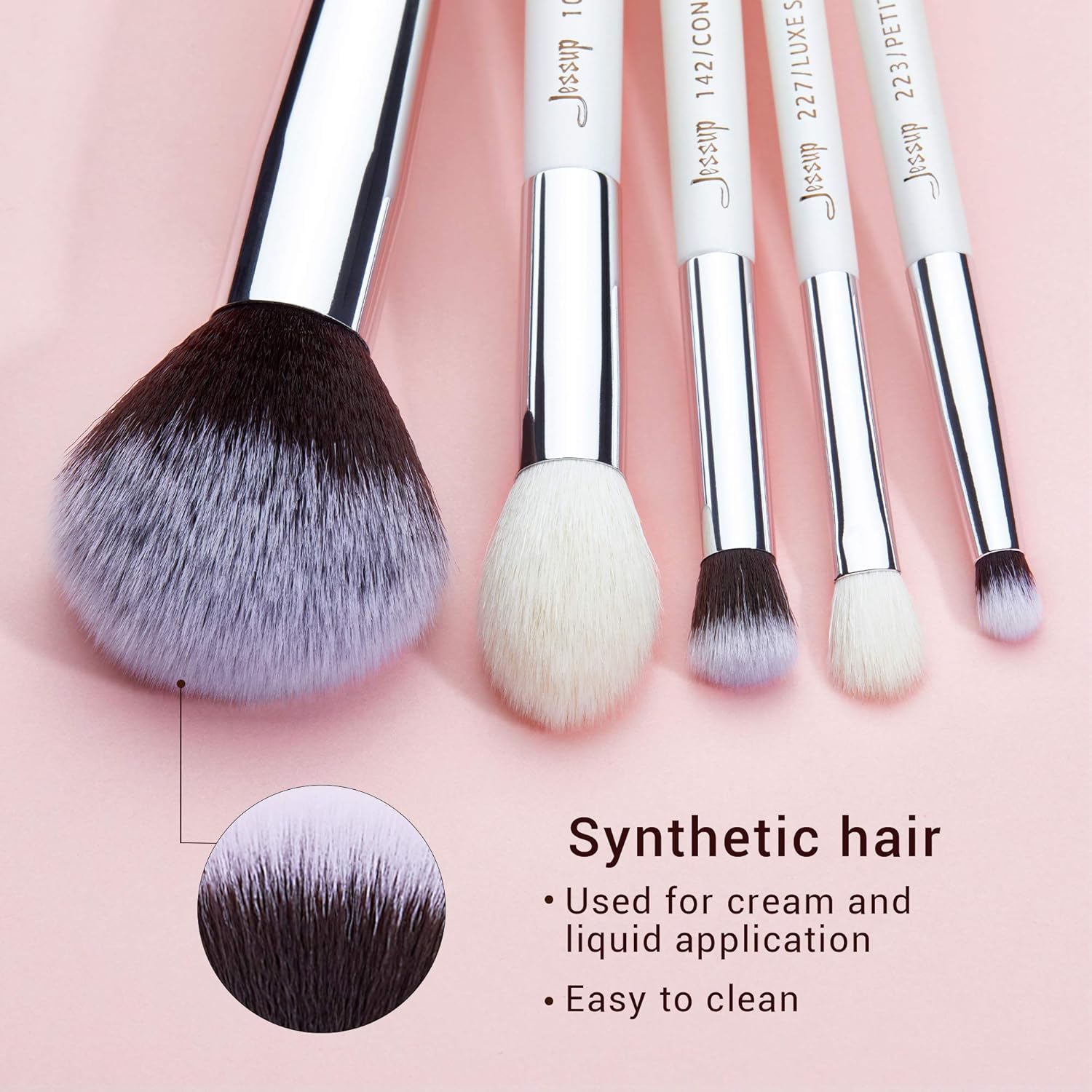 Jessup Brand 25pcs Professional Makeup Brush Set Beauty Cosmetic Foundation Powder Blusher Eyeshadow Blending Highlight Concealer Natural-Synthetic Hair Brushes Set (Pearl White/Silver) - Image 3