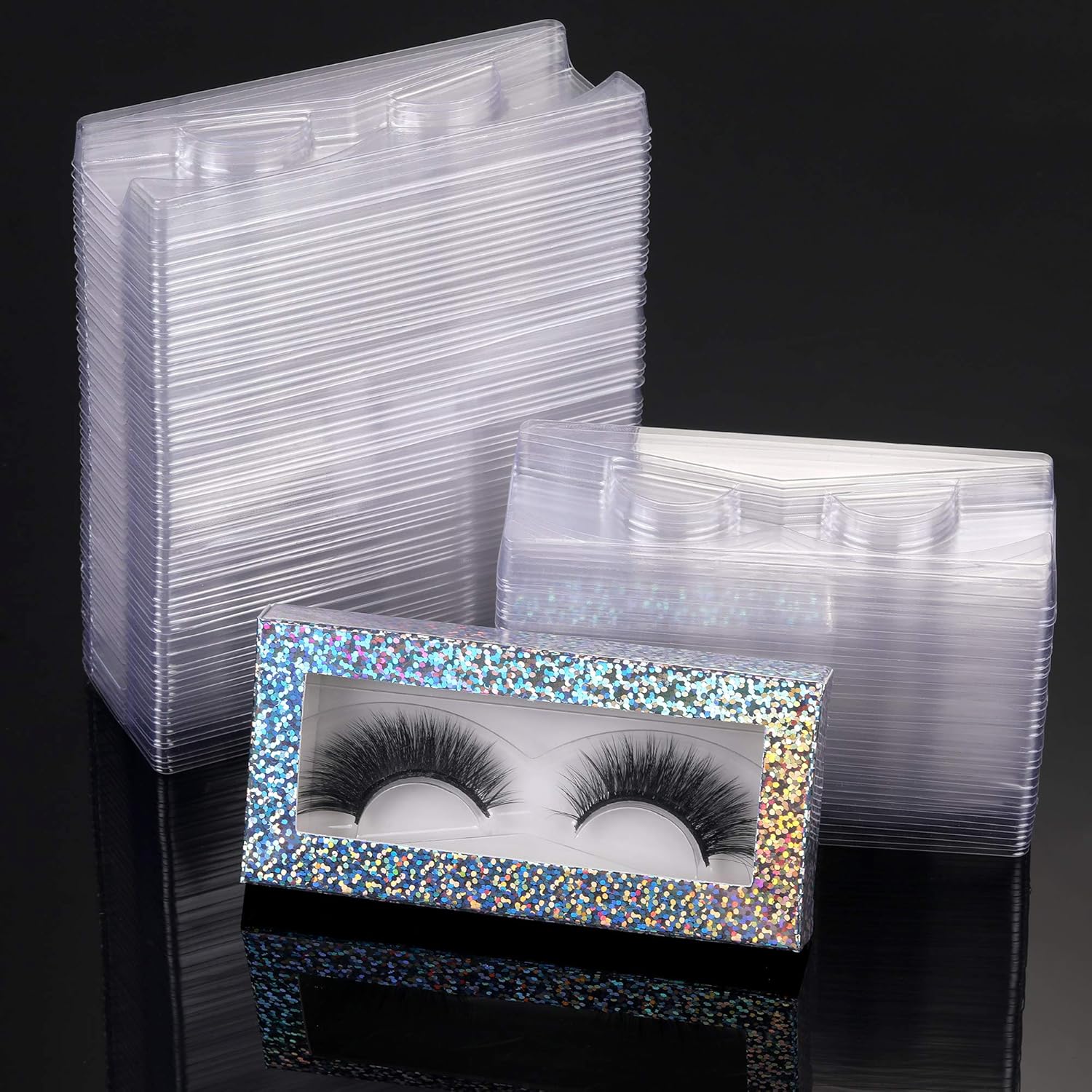 100 Piece Rectangle Lash Trays Holder Plastic Eyelash Trays for False Eyelash Packaging Box Eyelash Storage Case for Boutique Beauty Salons (Transparent) - Image 3