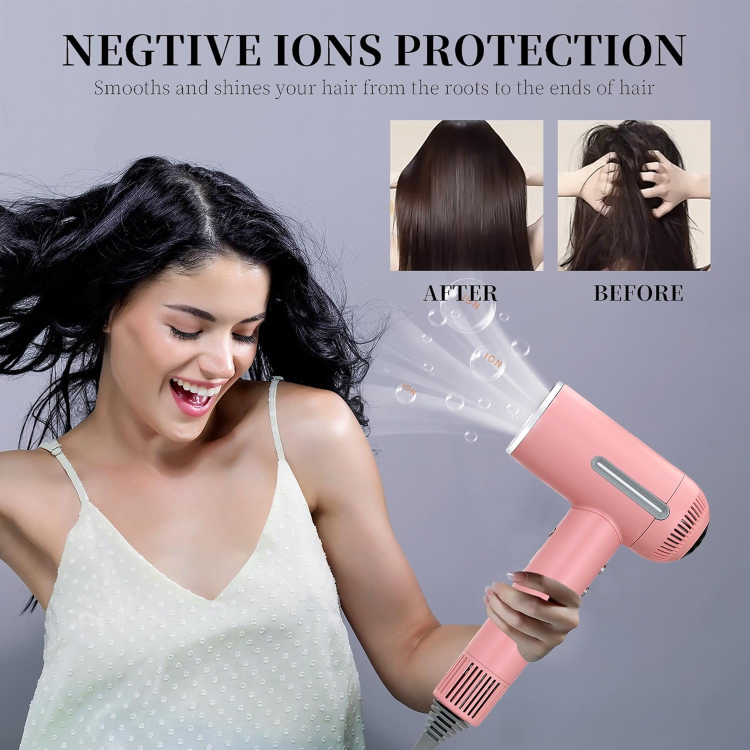 Hair Dryer,7 Temps&31 Modes.Intelligent Temperature Control,LCD Display,Self-Cleaning Mode,Facial Care Mode.1600W RPM Ionic Blow Dryer.Low Noise Thermo-Control Hair Dryer with Diffuser and Nozzle - Image 3