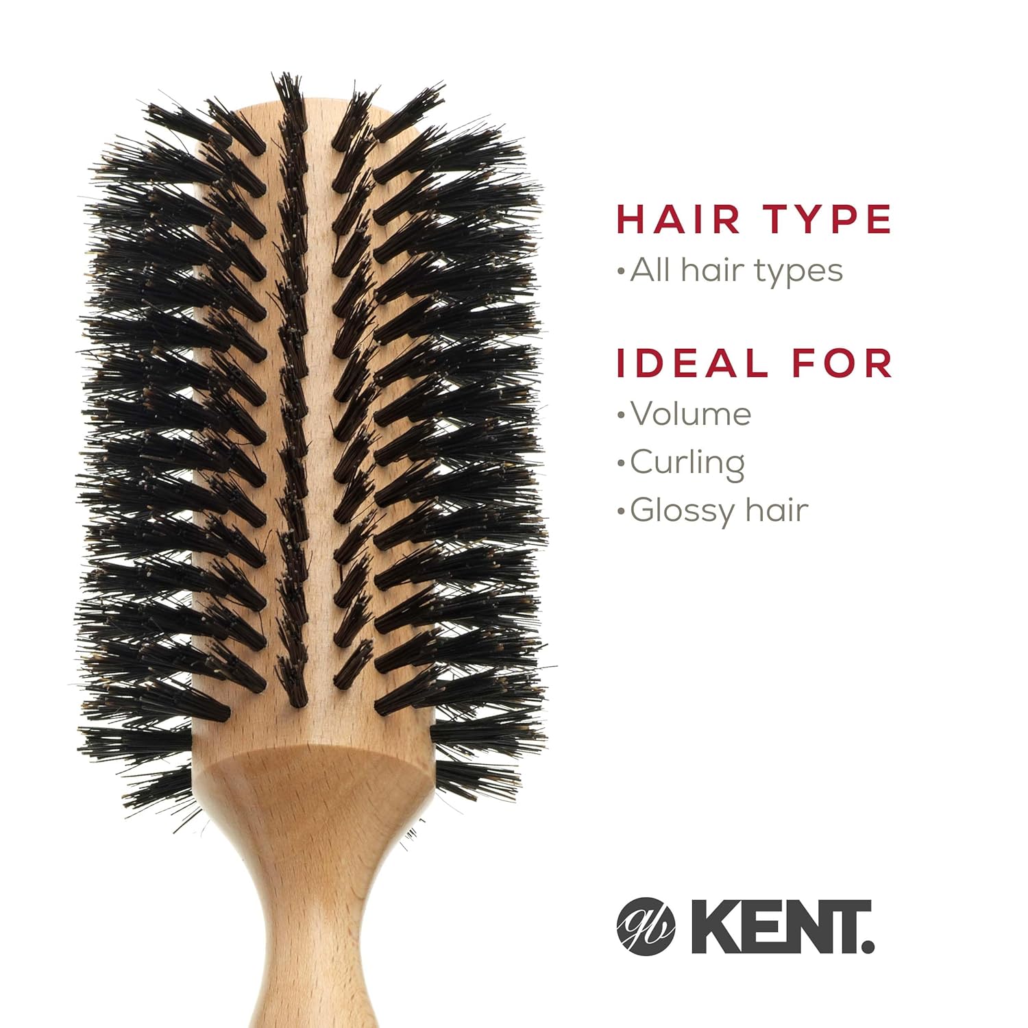 Kent PF09 Large Round Curling Brush with Hard Natural Boar Bristle - Hair Drying Brush, Round Hair Brush, and Blowout Brush - Small Round Brush for Dry Hair - For Shoulder Length or Shorter Hair - Image 6