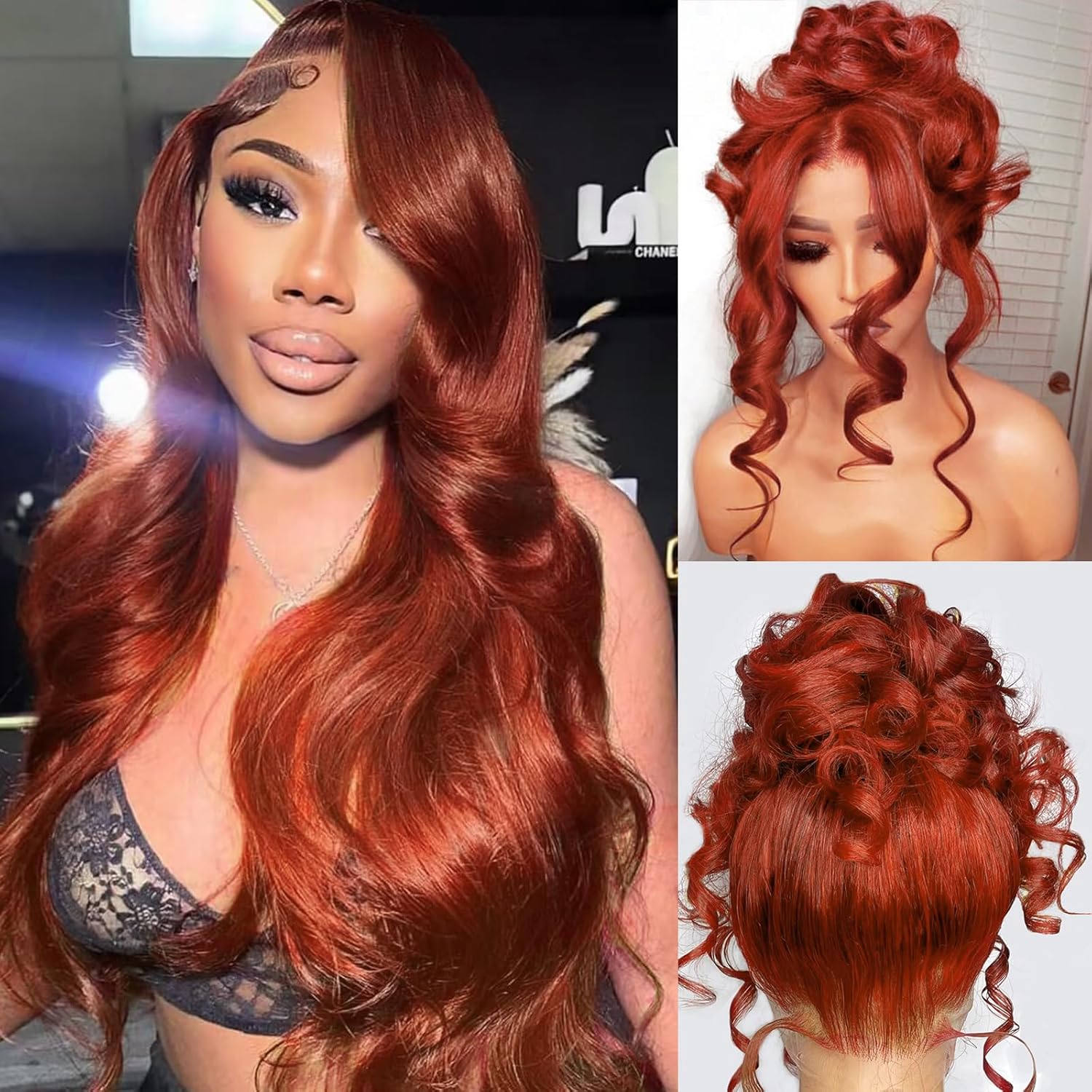 360 Reddish Brown Lace Front Wigs Human Hair 180% Density Copper Red Human Hair Lace Front Wig Pre Plucked 33# Auburn Brown Body Wave 360 Wig Ginger Brown Colored Wigs for Women 22"