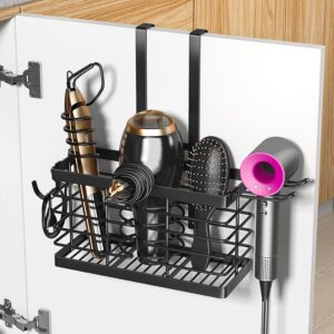 Hair Tool Organizer, 3-in-1 Universal Hair Dryer Holder, Adjustable Height Metal Blow Dryer Holder Wall Mounted/Over Cabinet Door/Free-Standing (Black)