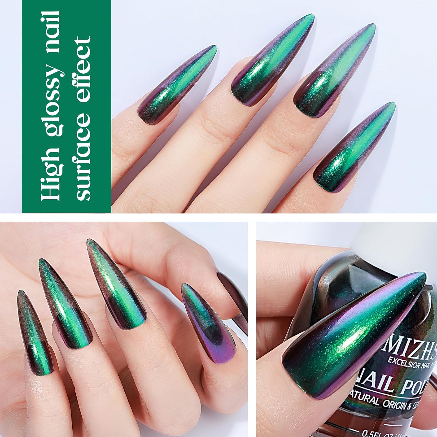 MIZHSE Chameleon Nail Polish, Green to Purple Color Shifting Nail Polish Air Dry Fast, 15ml/0.5 fl oz High Glossy Shiny Nail Pigment Nail Art Salon Manicure Home - Image 4