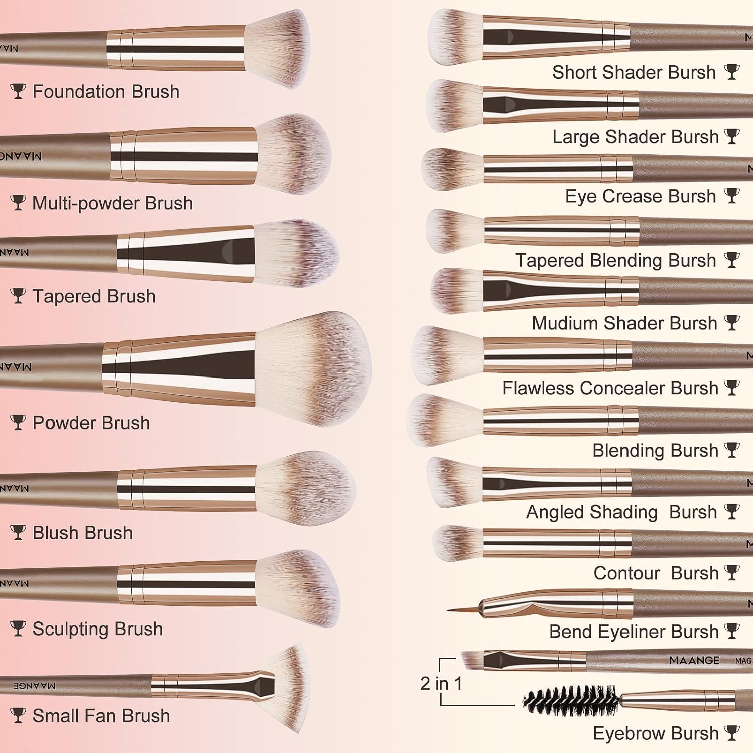 Make Up Brushes, MAANGE 18 Pcs Premium Synthetic Makeup Brushes Set Soft Foundation Powder Eyeliner Eye Shadow Makeup Brushes Professional (Champagne) - Image 2