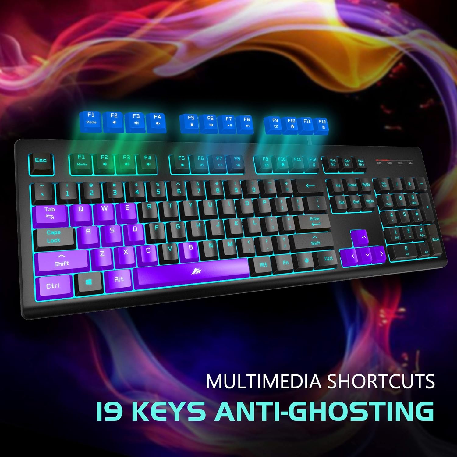 Light Up Quiet Gaming Keyboard - Membrane Silent Wired Keyboard with Low Profile Lighted Key for Computer, Windows PC Gamer - Full Size, Black - Image 5